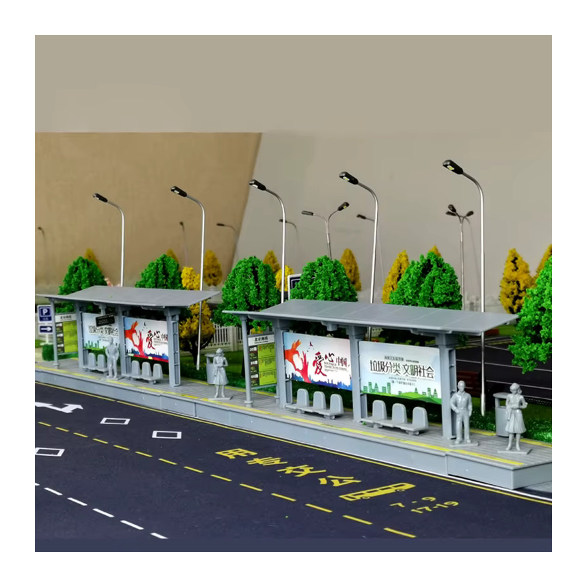 HYINUO Bus Stop Modell Station Garage Parkplatz Matte in Grau für Diecast Modellautos und Fahrzeug-Displays - Bild 2