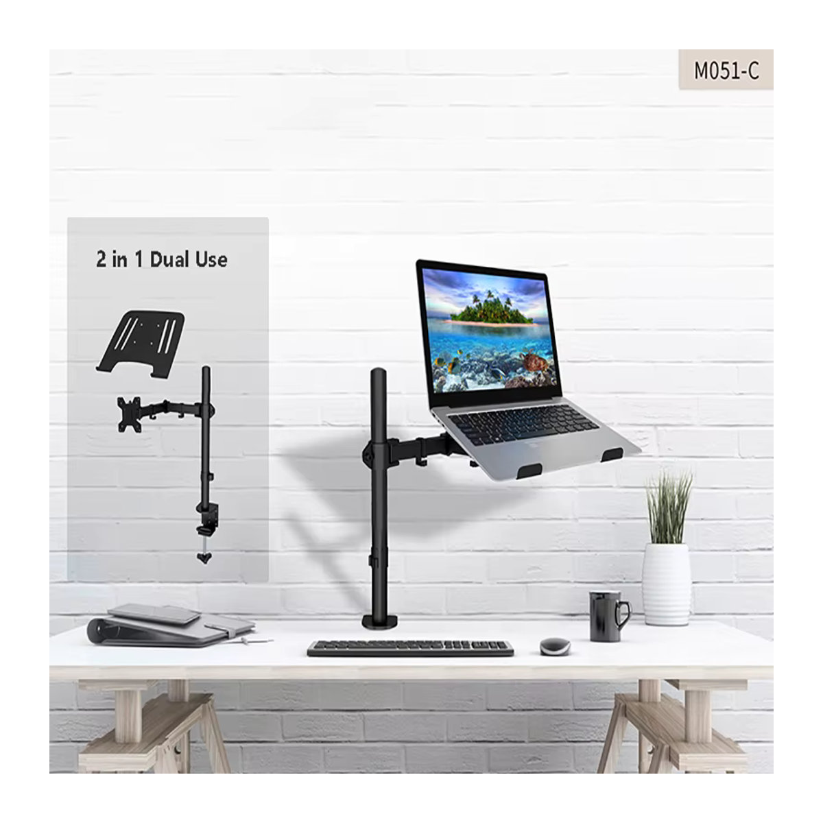 Hyvarwey 2 in 1 Monitor Schreibtisch in Schwarz mit Laptopfach für Notebooks bis 17 Zoll und Bildschirme bis 32 Zoll aus Metall - Bild 2