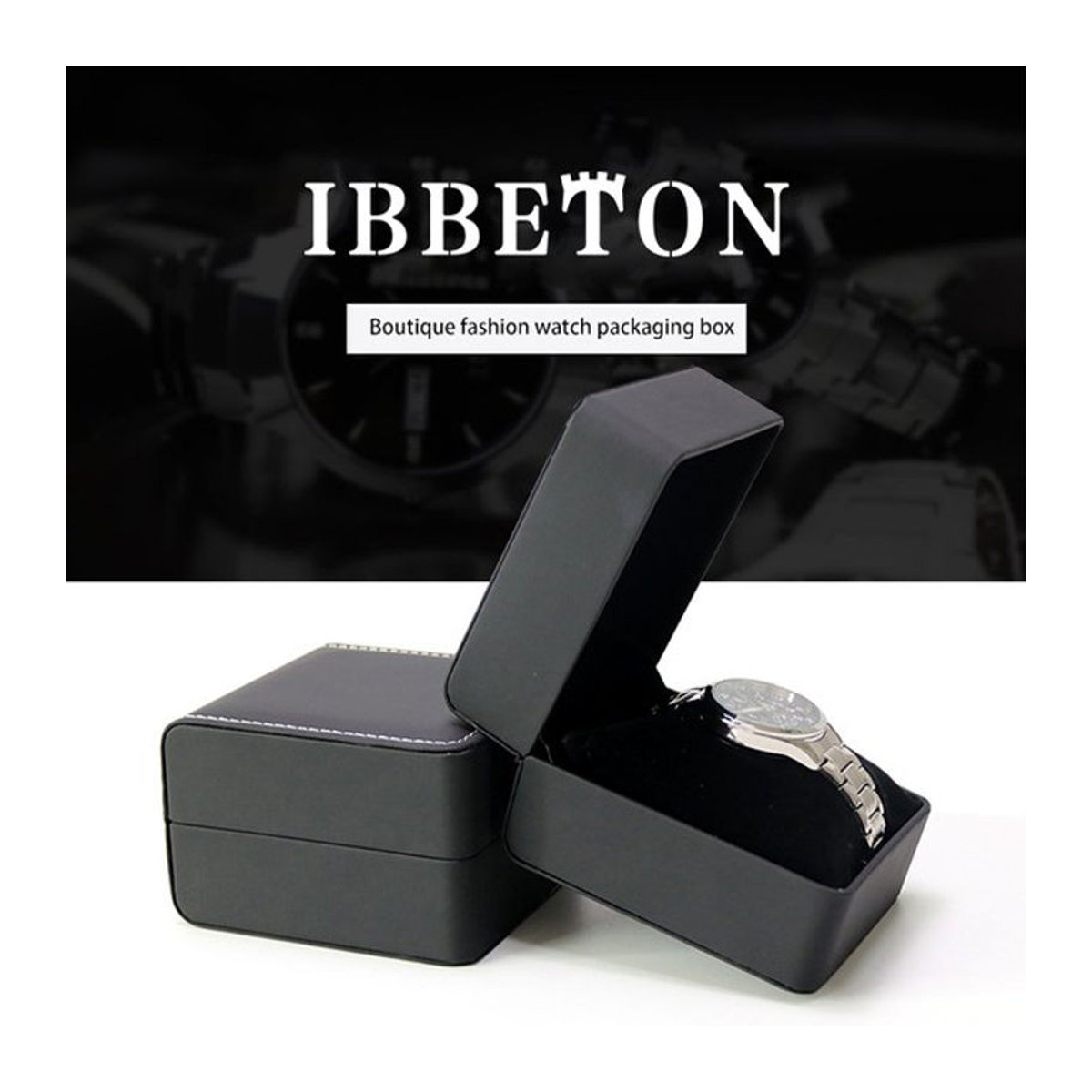 Ibbeton Single Watch Geschenkbox aus schwarzem PU-Leder mit Kissen als Armbanduhr Vitrine und Organizer für Männer - Bild 1