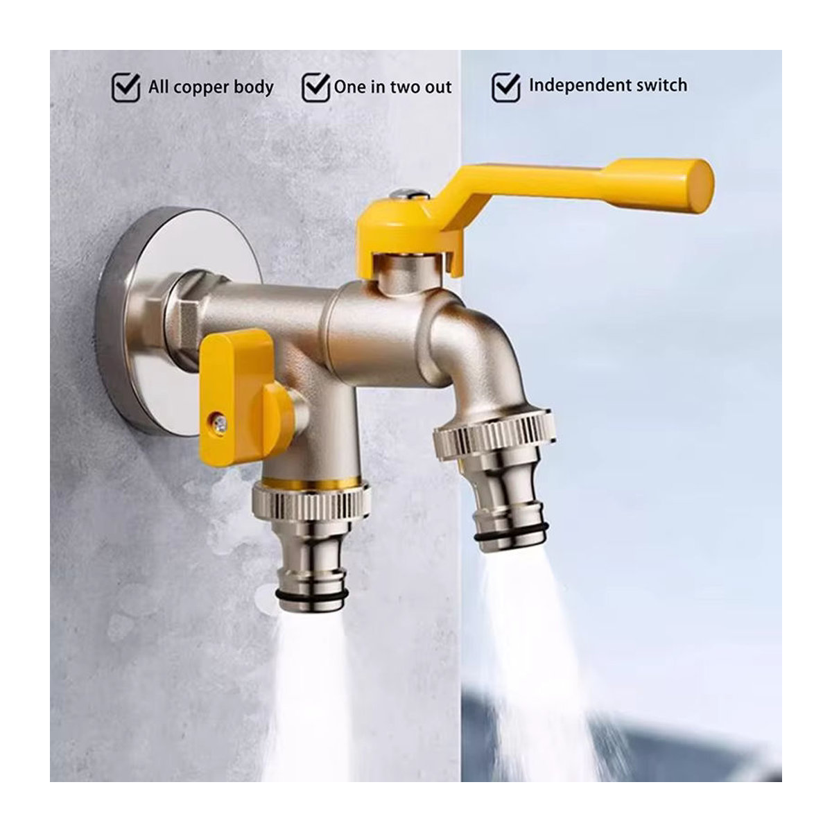 IBC-Wassertank-Anschluss mit 2 Ausgängen aus Edelstahl und Metall für Gartenschlauch und Wasserhahn-Adapter, 1/2 Zoll und 3/4 Zoll, Bewässerungsgelenk Ersatzanschluss - Bild 2