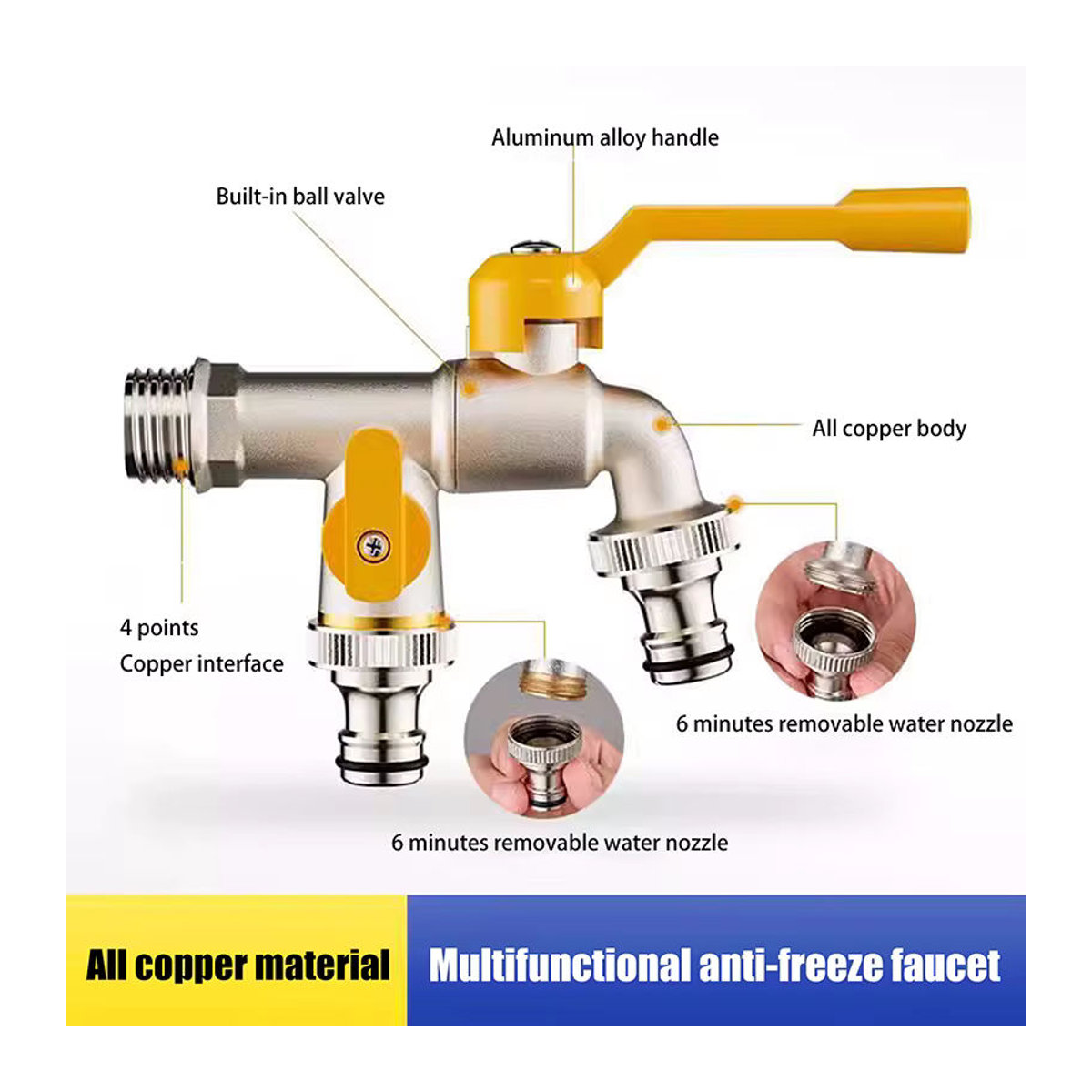 IBC-Wassertank-Anschluss mit 2 Ausgängen aus Edelstahl und Metall für Gartenschlauch und Wasserhahn-Adapter, 1/2 Zoll und 3/4 Zoll, Bewässerungsgelenk Ersatzanschluss - Bild 3