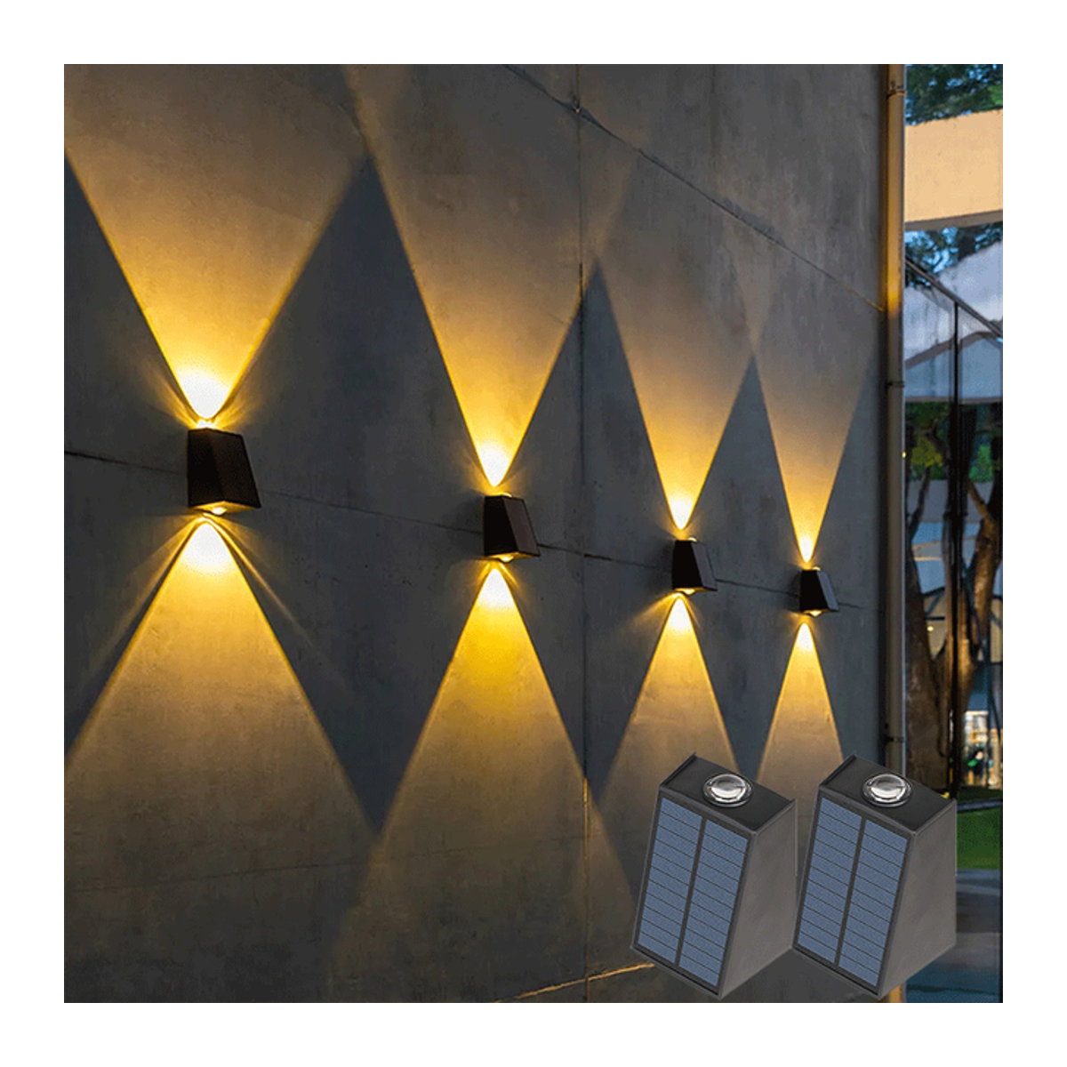 IEEYEEY LED Solar-Wandleuchte in Schwarz, wasserfeste Außenbeleuchtung im minimalistischen Design für Garten und Balkon - Bild 1