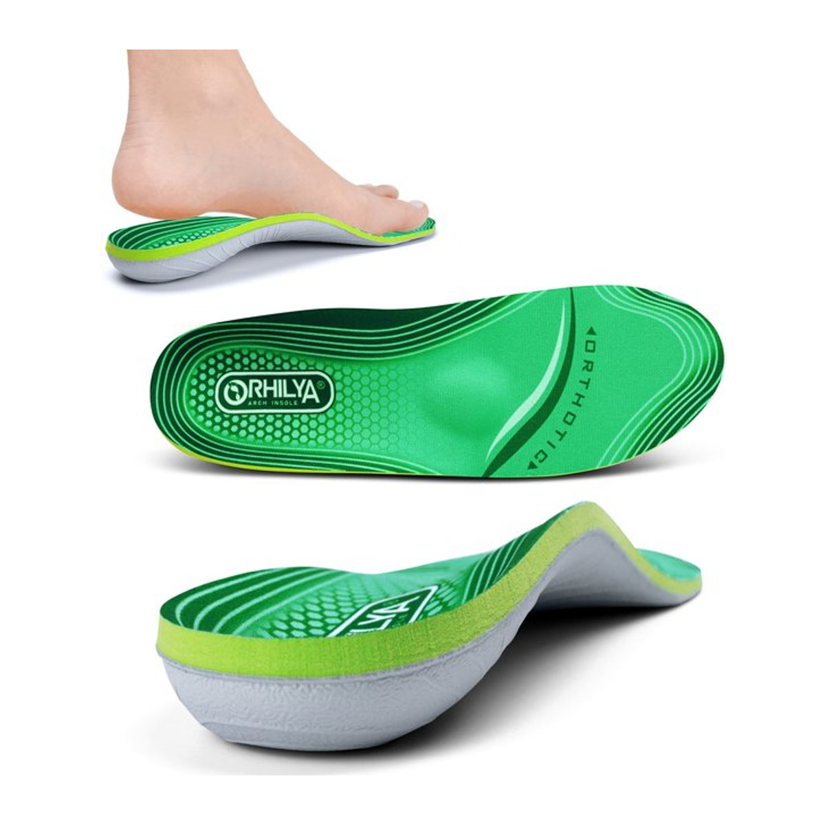IFitna orthopädische Einlegesohlen in Grün zur Unterstützung bei Plantarfasziitis, Plattfüßen und hohen Fußgewölben für Damen und Herren - Bild 1