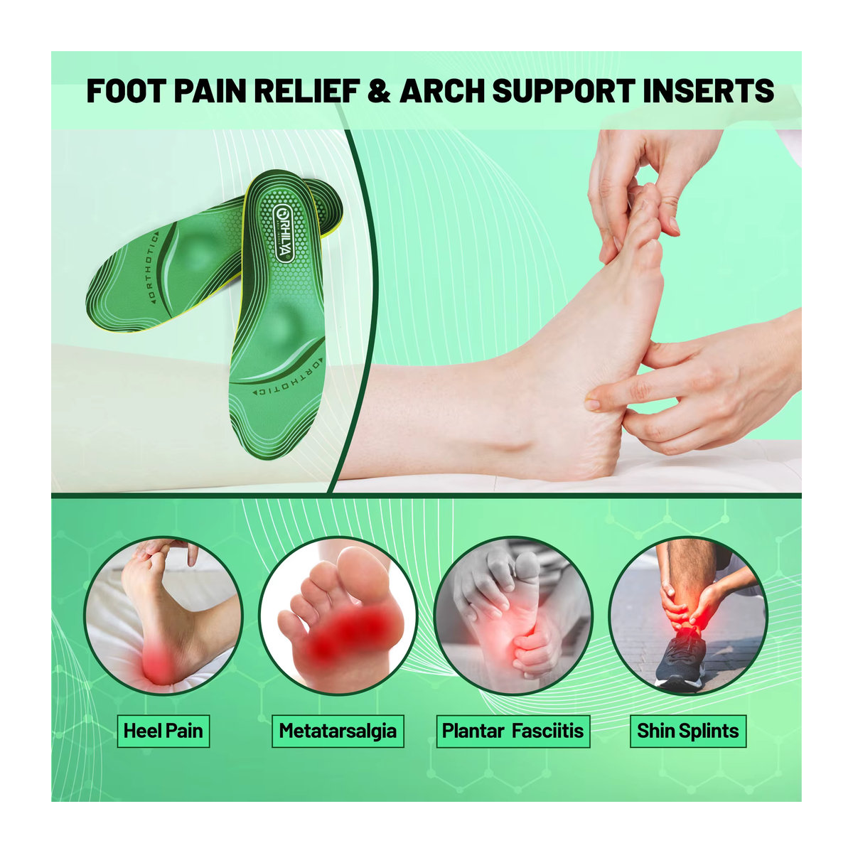 IFitna orthopädische Einlegesohlen in Grün zur Unterstützung bei Plantarfasziitis, Plattfüßen und hohen Fußgewölben für Damen und Herren - Bild 2