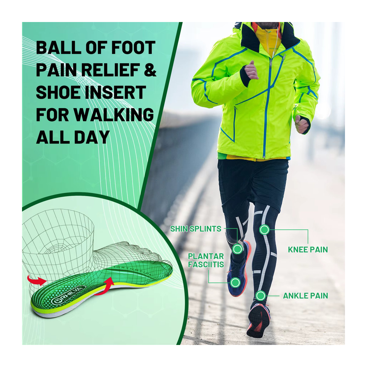 IFitna orthopädische Einlegesohlen in Grün zur Unterstützung bei Plantarfasziitis, Plattfüßen und hohen Fußgewölben für Damen und Herren - Bild 3
