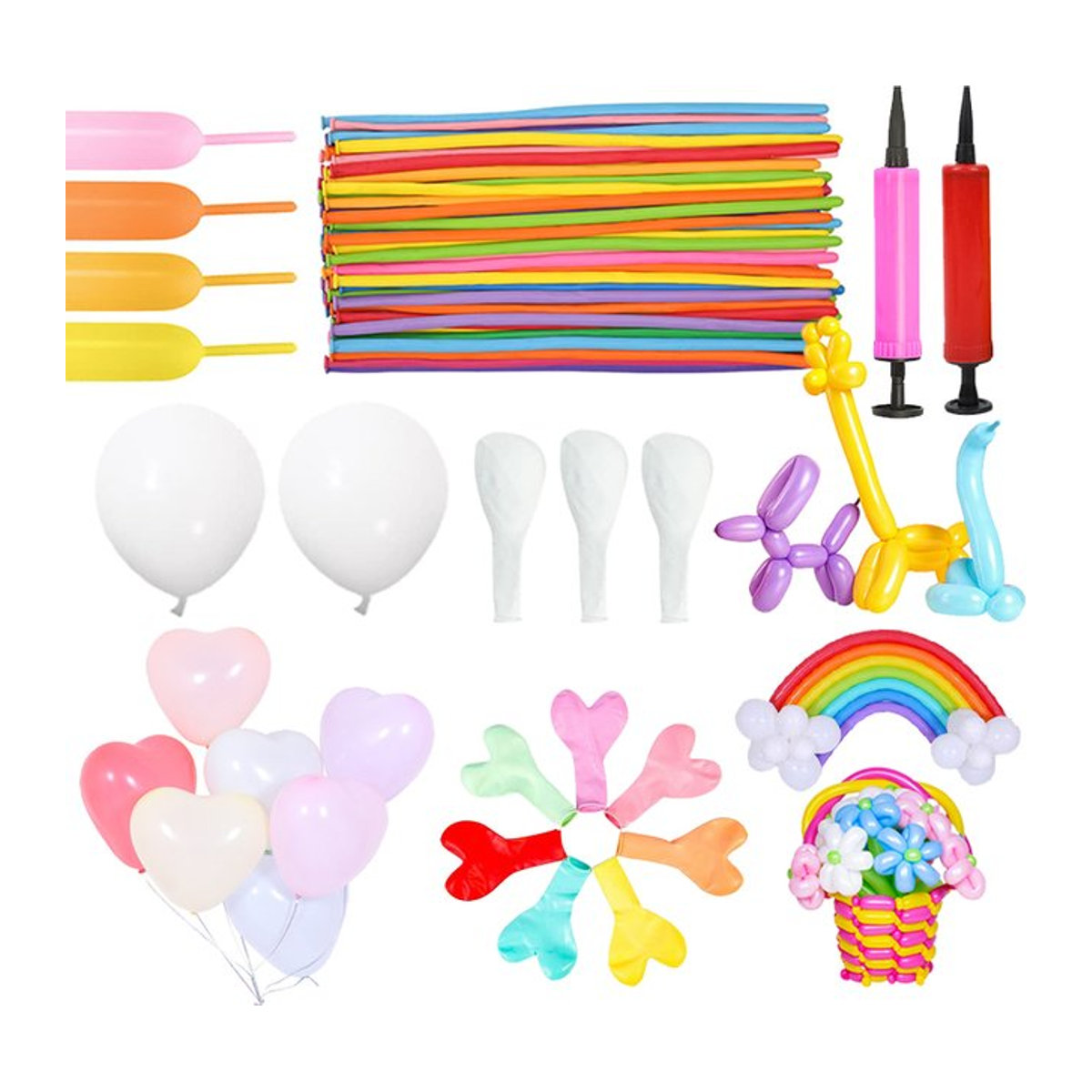 IFITU PUBO Elastischer Latexballon mit Regenbogen-Herzdesign und Streifen in Mehrfarbig - Bild 1