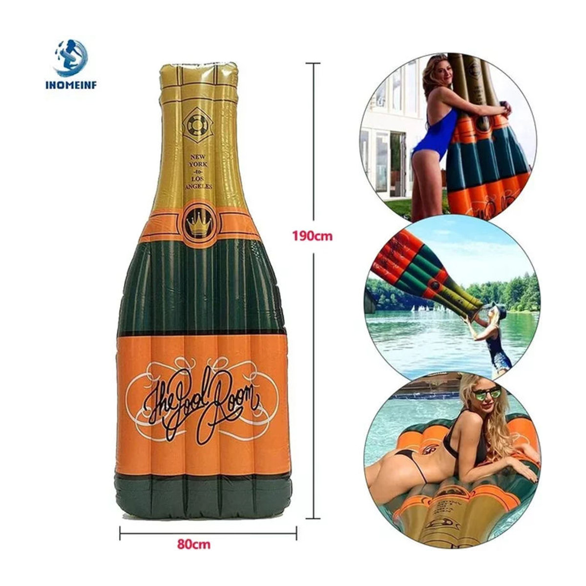 IHOMEINF Aufblasbare Champagnerflasche als Schwimmmatratze für Pool und Wasserpark, 190 cm - Bild 1