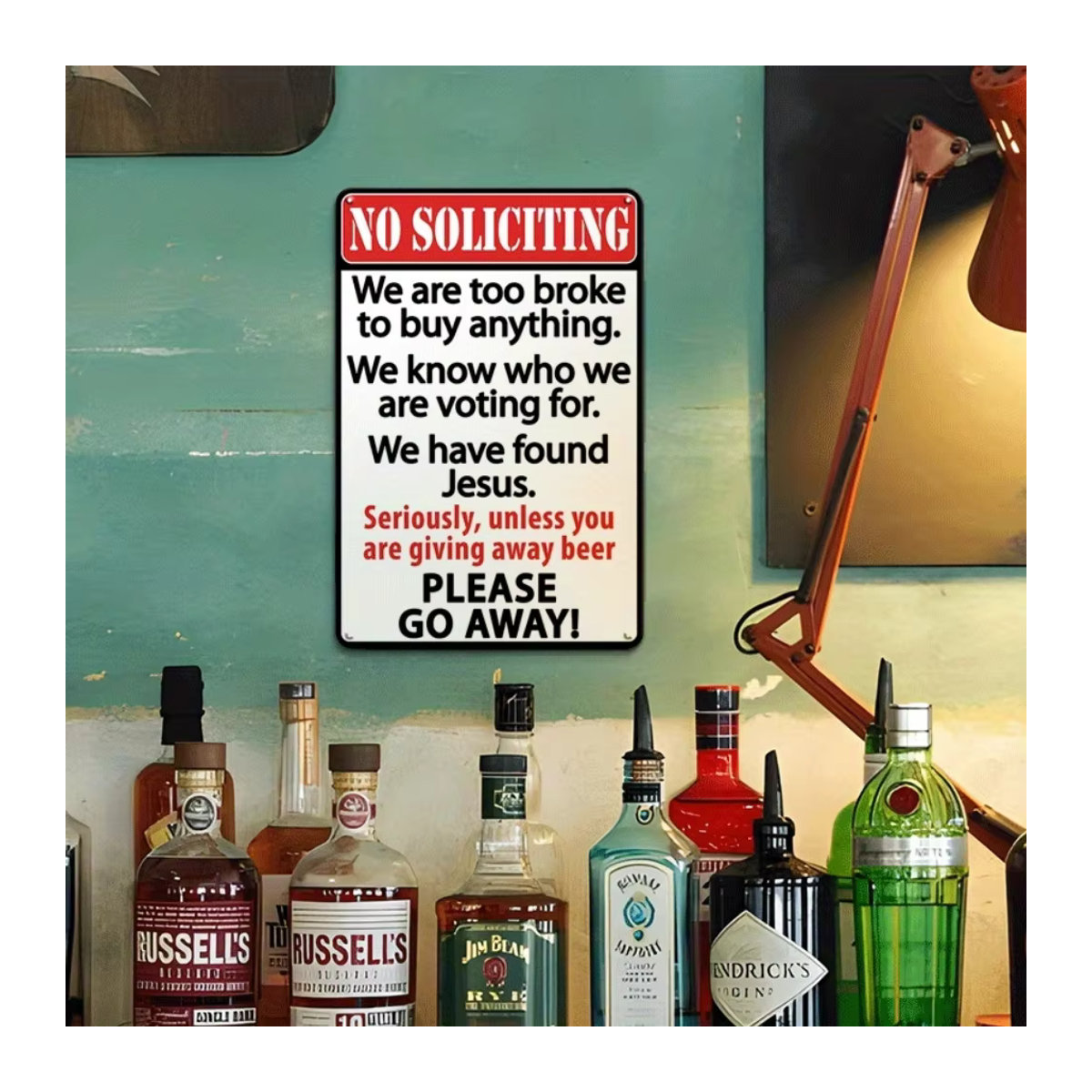 IHRBRAND Metallschild No Soliciting We're Too Broke Wanddeko für Zuhause und Restaurant - Bild 3