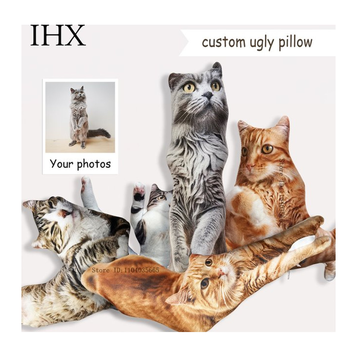IHX Ugly Cat Dog Zany Kissen, personalisiertes 3D-Haustierkissen nach Foto in Weiß und Mehrfarbig - Bild 1