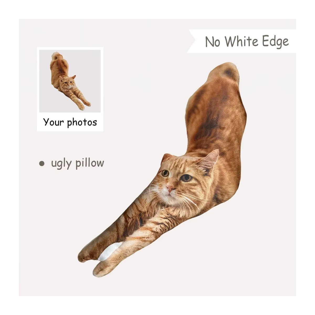 IHX Ugly Cat Dog Zany Kissen, personalisiertes 3D-Haustierkissen nach Foto in Weiß und Mehrfarbig - Bild 3