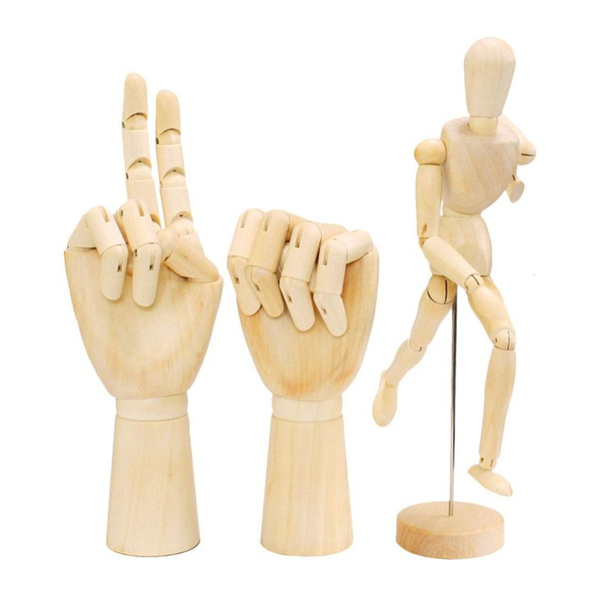 iikuru 3-teiliges Zeichenpuppen-Set aus Holz mit zwei beweglichen Handmodellen - Bild 1