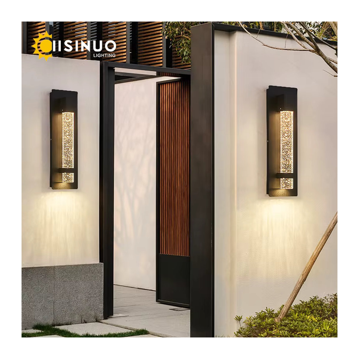 IISINUO Außenwandleuchte Kristallblase mit integrierter LED-Beleuchtung in Warmweiß, IP65 wetterfeste Gartenleuchte für Eingangsbereich und Veranda - Bild 2
