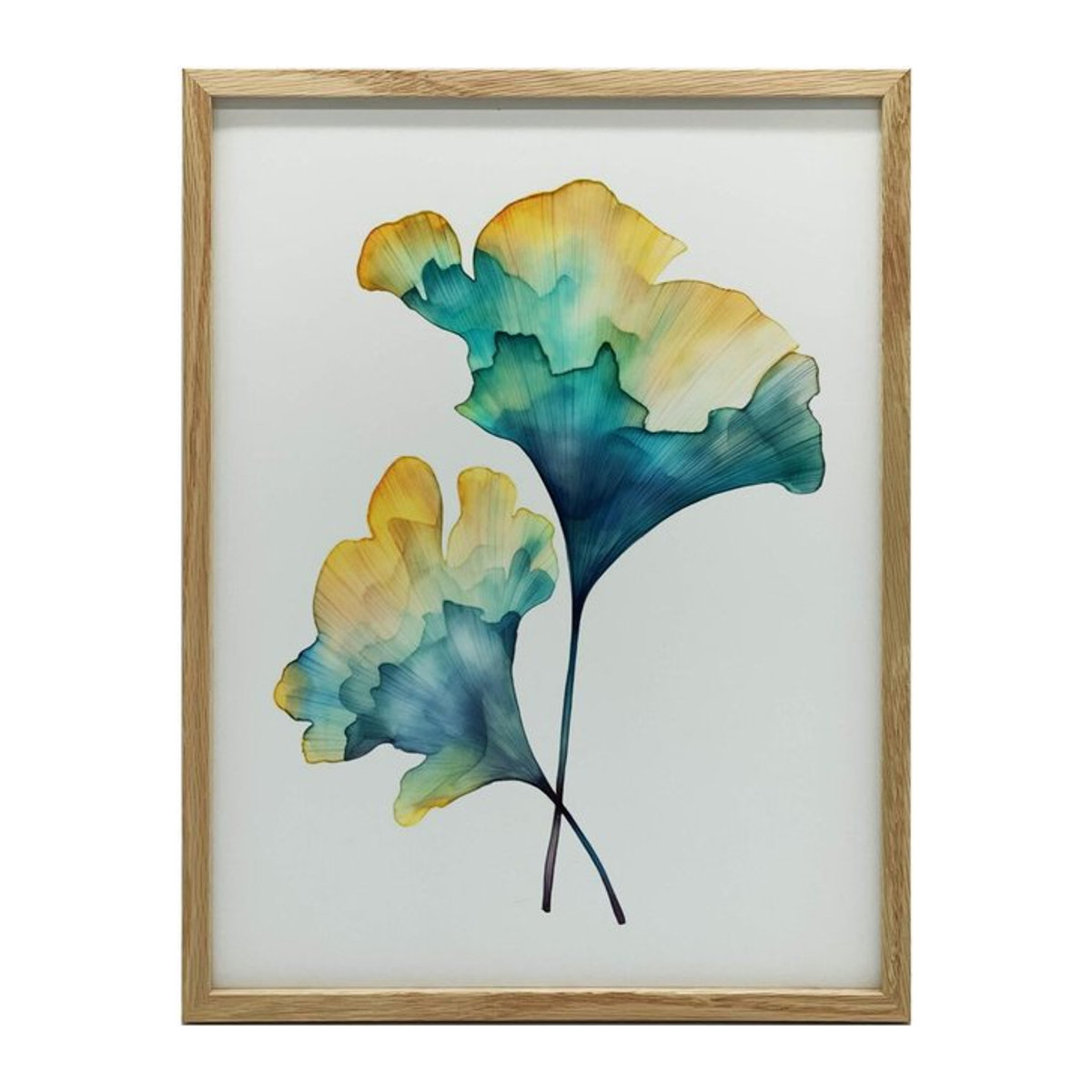 iKable Wandbild Ginkgoblätter mit schwarzem Aluminiumrahmen, B: 50 cm, H: 70 cm - Bild 1