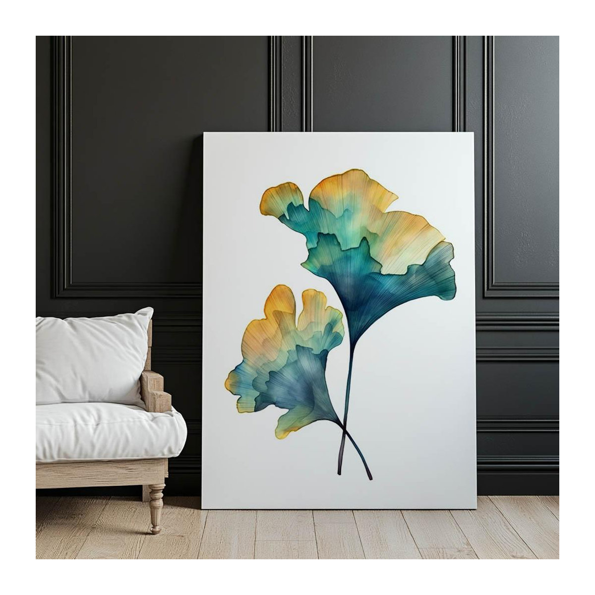 iKable Wandbild Ginkgoblätter mit schwarzem Aluminiumrahmen, B: 50 cm, H: 70 cm - Bild 3