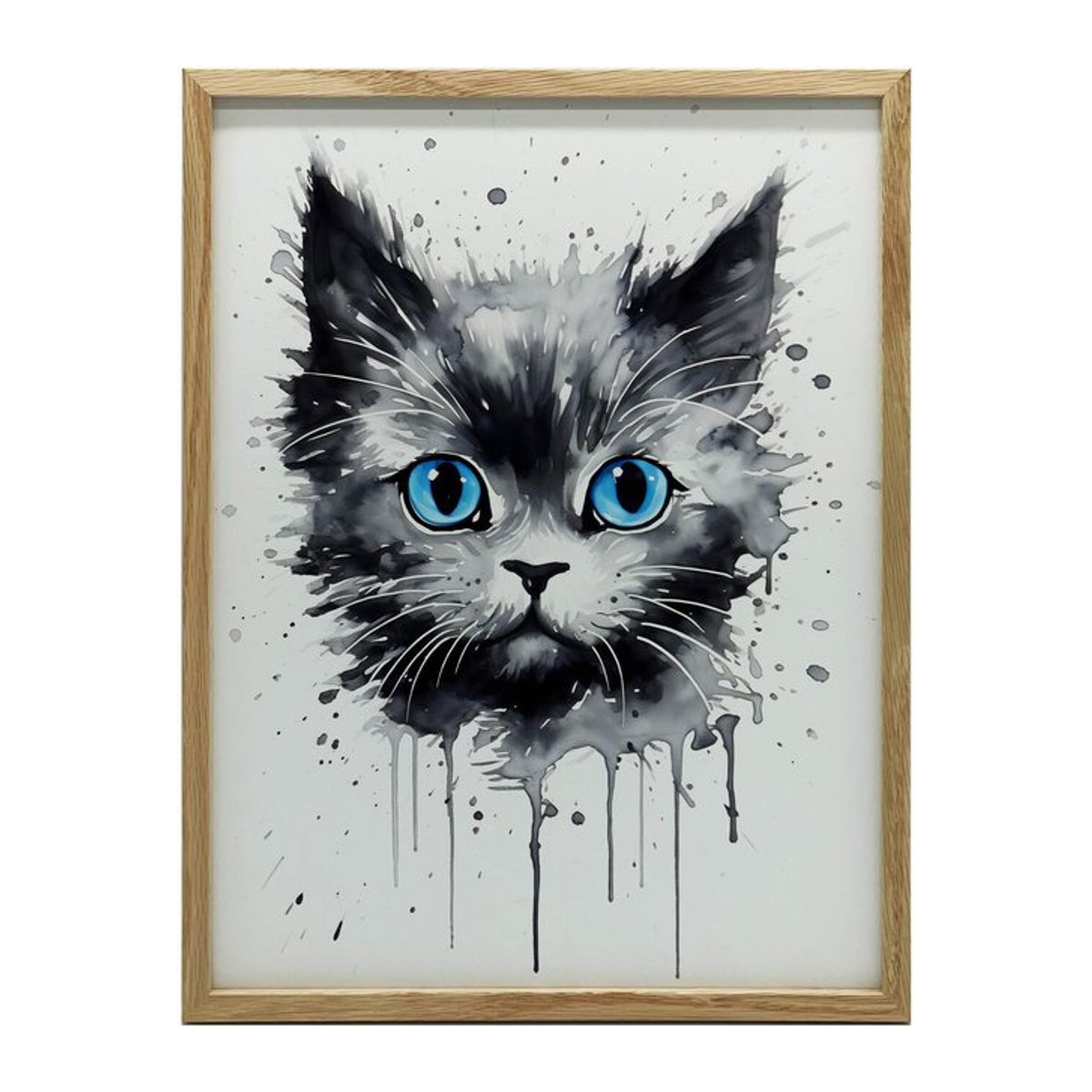 iKable Wandbild Katze in Aquarell mit schwarzem Aluminiumrahmen, B: 30 cm, H: 40 cm - Bild 1