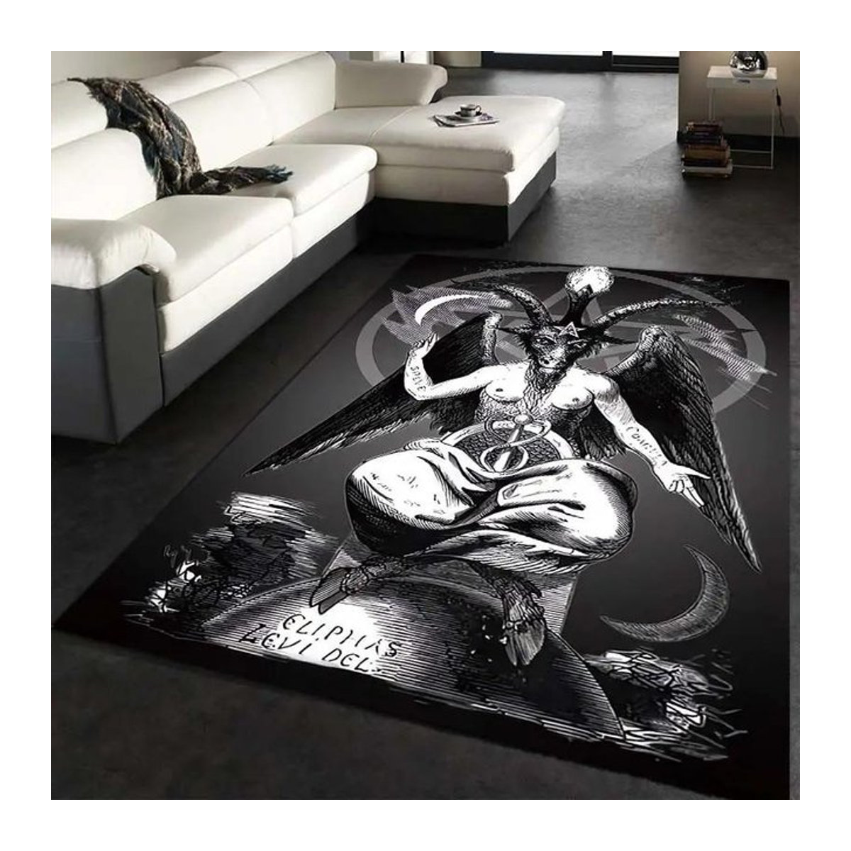 IKAMA Gothic Schädelteppich in Schwarz-Weiß für Wohnzimmer und Schlafzimmer B: 160 cm, T: 80 cm - Bild 1