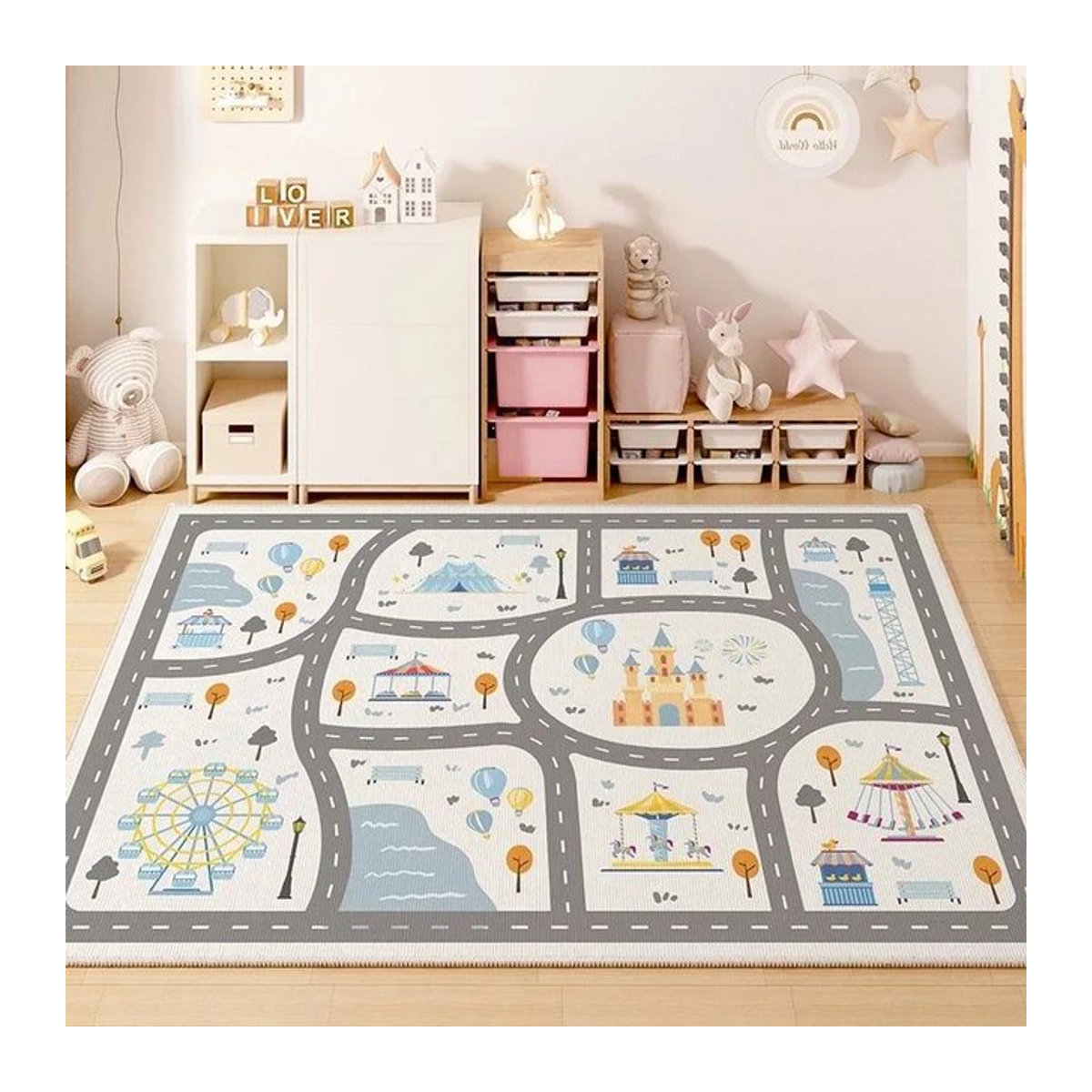 IKAMA Krabbelmatte mit Autostrecke als digitales Puzzlespiel für das Kinderzimmer, Multicolor, B: 90 cm, T: 60 cm - Bild 1