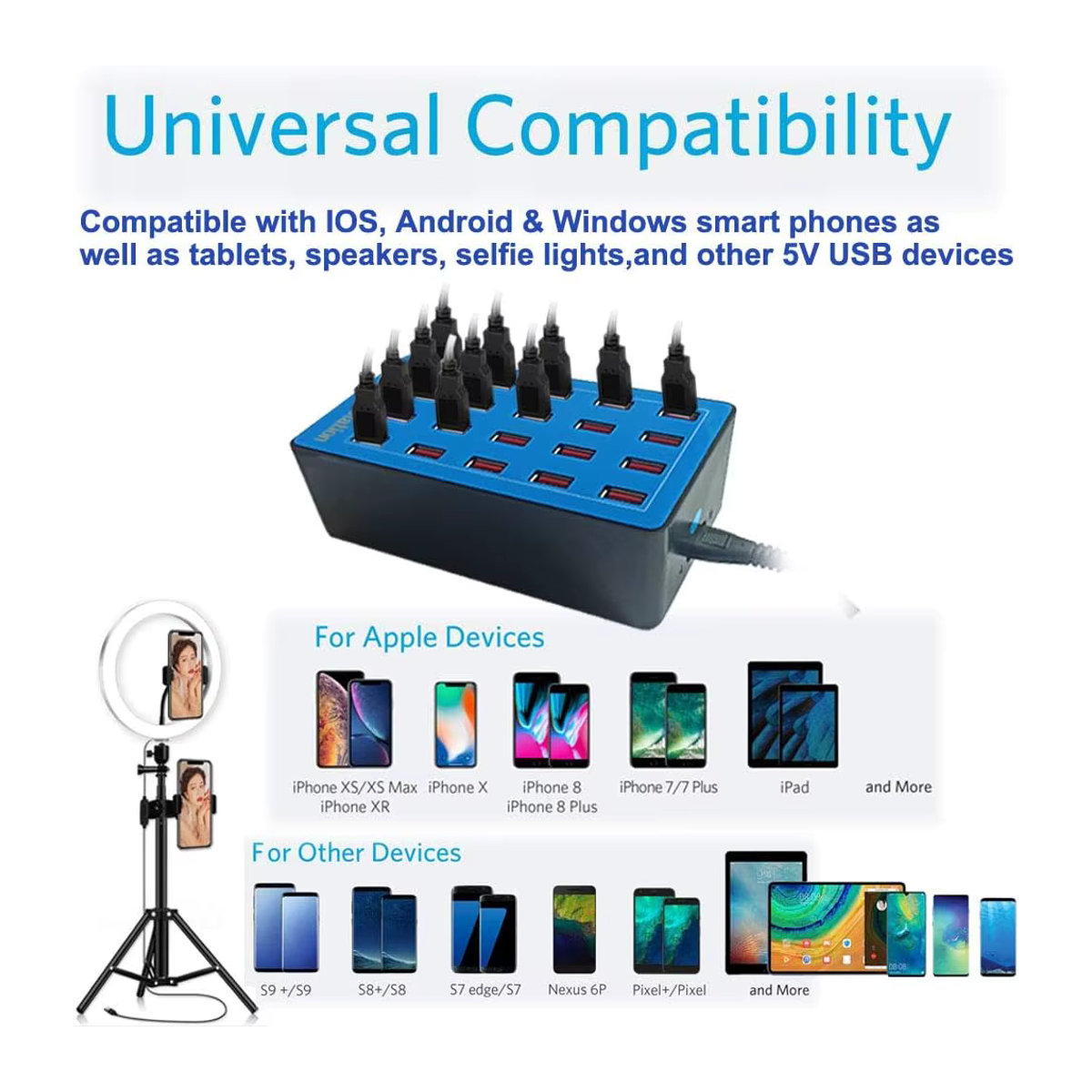 ILEPO USB-Ladestation mit 20 Ports und 100W Leistung in Schwarz für Smartphones, Tablets und USB-Geräte - Bild 6
