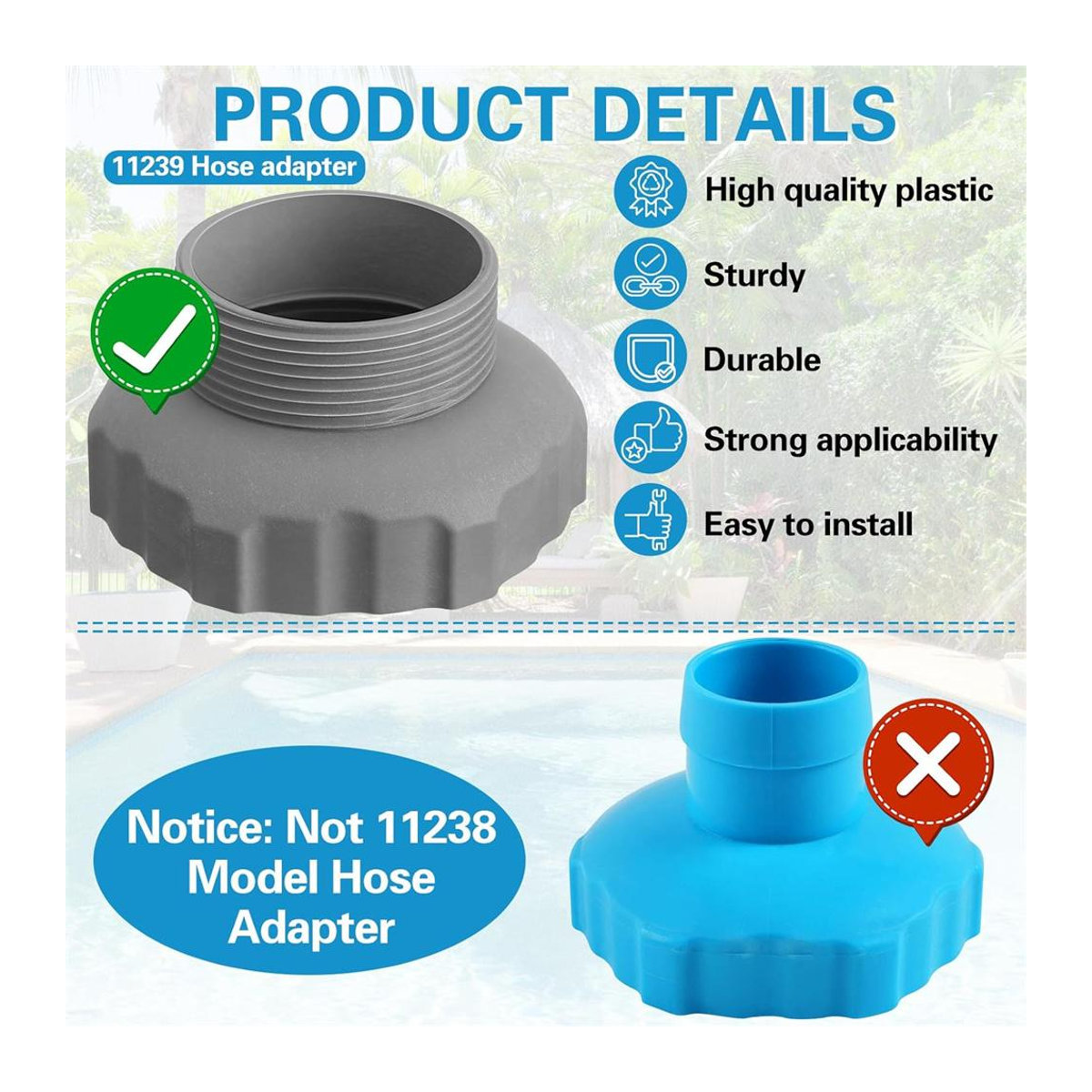 IN-TEX 3er Set Schlauchadapter 11239 kompatibel mit Pool-Vakuumschlauch und Pool-Skimmer-Schlauchadapter - Bild 2