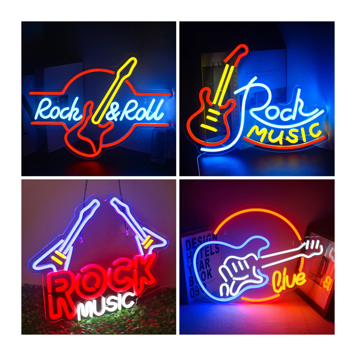 ineonlife Rock Roll Neon Sign Gitarre LED Wanddeko Bunt Retro Design - Bild 1