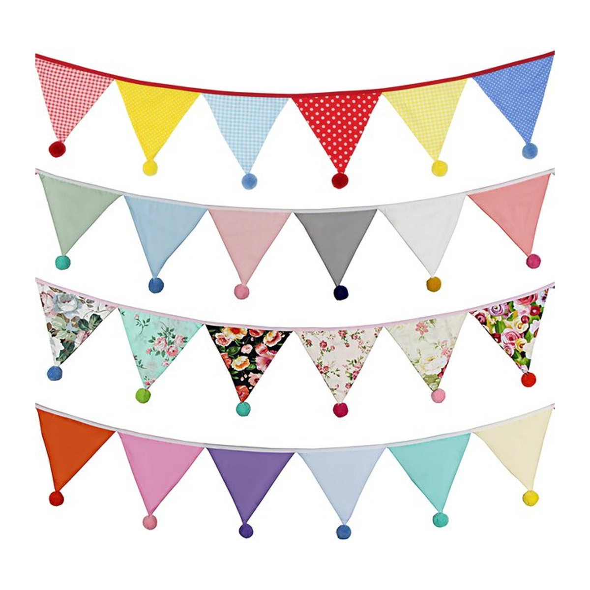 INFEI Vintage Wimpelkette aus Blumenstoff mit 12 Flaggen und Kugeln, mehrfarbige Textil-Girlande für Hochzeit, Babyparty oder Karneval, Länge: 3,2 m - Bild 1