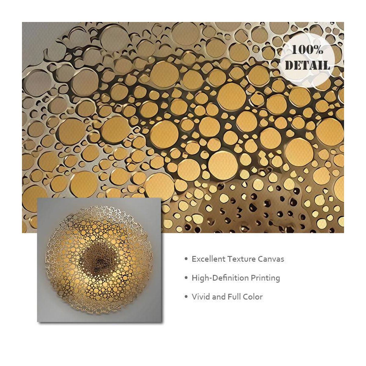 Infinity Canvas Studio Abstrakte Geometrische Leinwandmalerei Schwarz Gold Modernes Wandbild Rahmenlos B/H: 50 x 50 cm - Bild 2