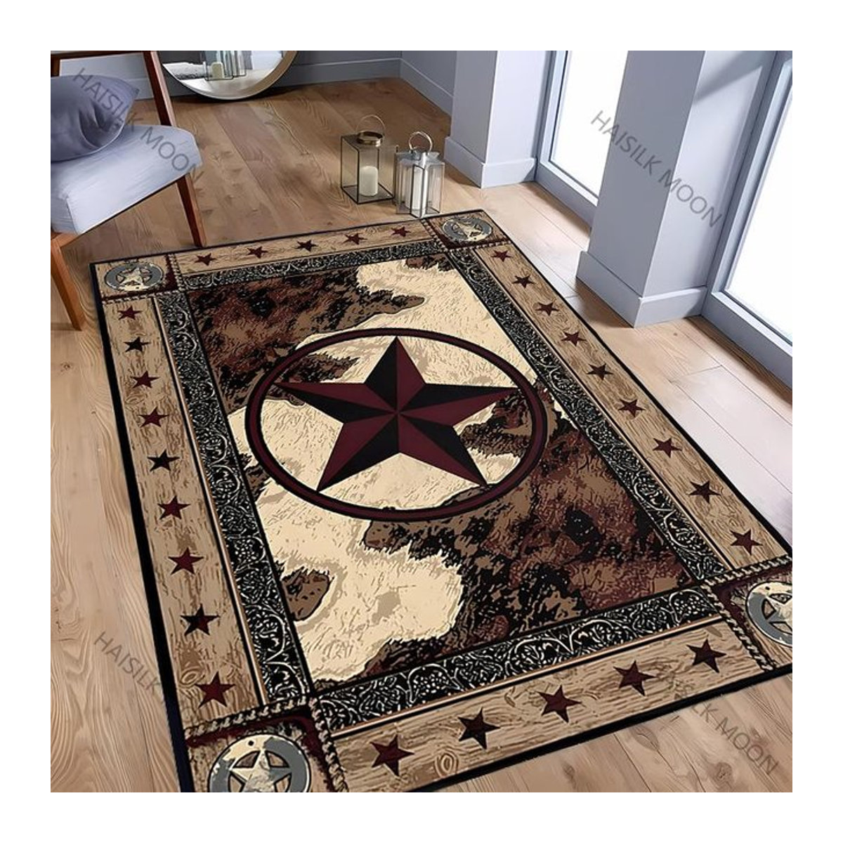 INISO Druckteppich mit 3D Vintage Pentagramm Design, waschbarer Teppich für Wohnzimmer und Sofa, B/B: 40 x 60 cm - Bild 1