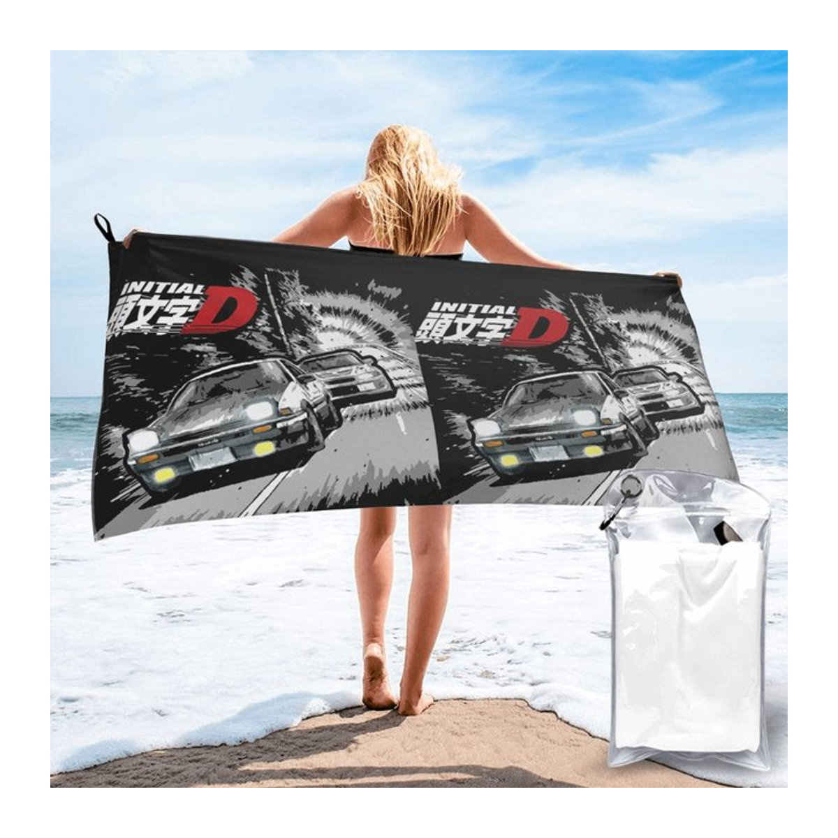 Initial D Berg-Drift-Rennen AE86 Strandtuch aus weicher Mikrofaser, schnelltrocknend und saugfähig, Breite: 40 cm, Höhe: 60 cm - Bild 1