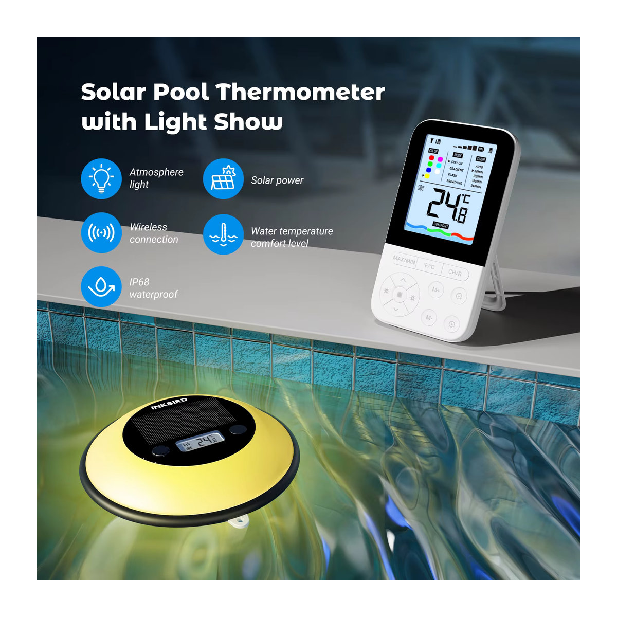 INKBIRD IBS-P05R Solar-Pool-Thermometer mit Umgebungslicht und 300 m Übertragungsreichweite für Hot Spring und Spa - Bild 2