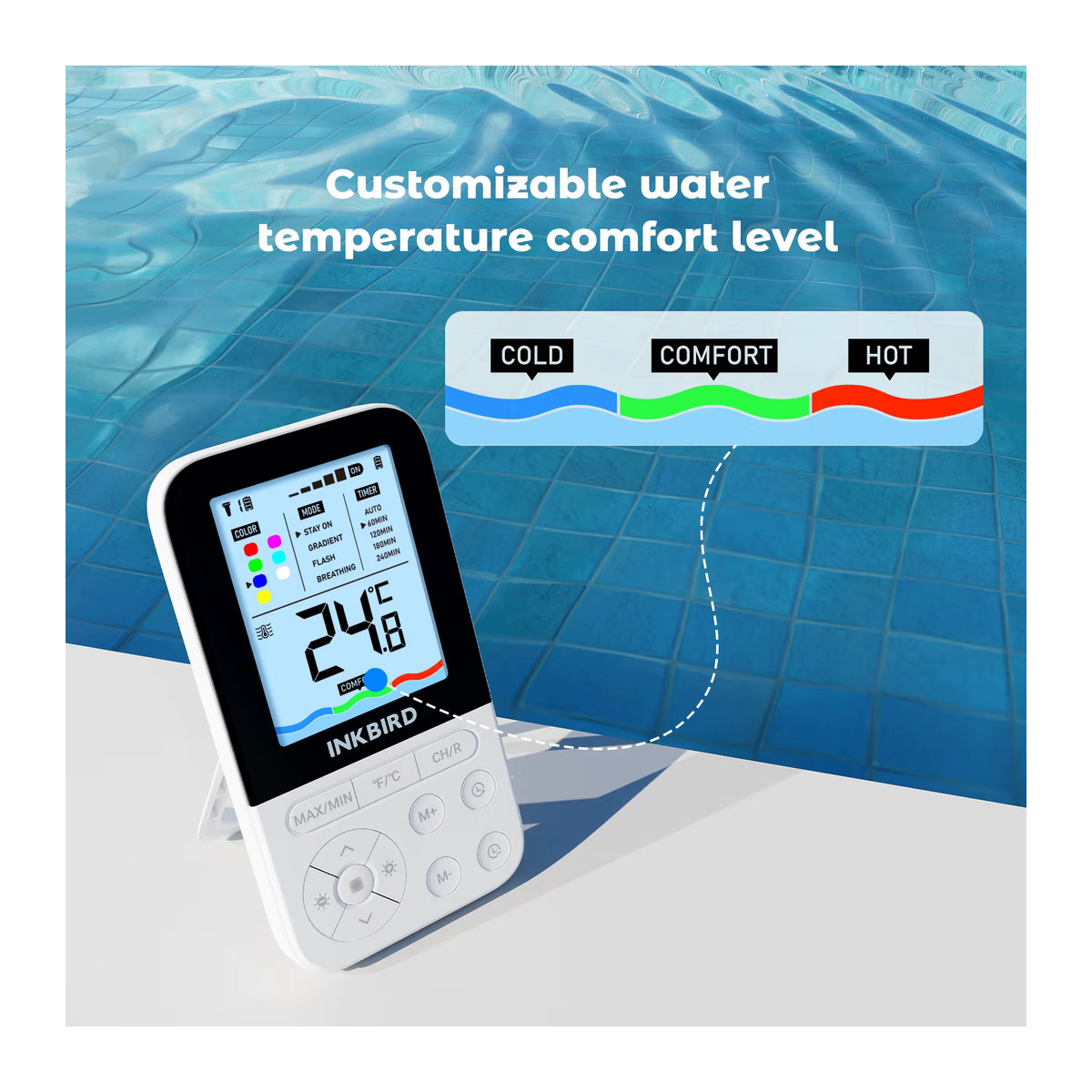 INKBIRD IBS-P05R Solar-Pool-Thermometer mit Umgebungslicht und 300 m Übertragungsreichweite für Hot Spring und Spa - Bild 4