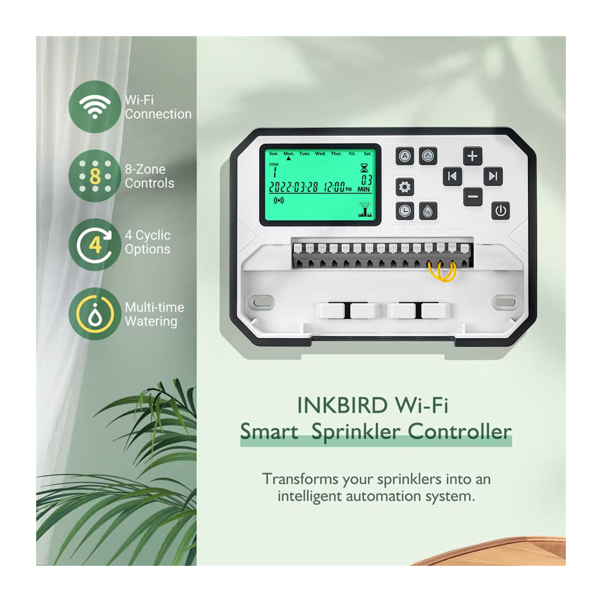 INKBIRD Wi-Fi Smart Sprinkler Controller mit 8 Zonen, programmierbare Bewässerungssteuerung für Indoor und Outdoor, App-gesteuert, Weiß - Bild 2