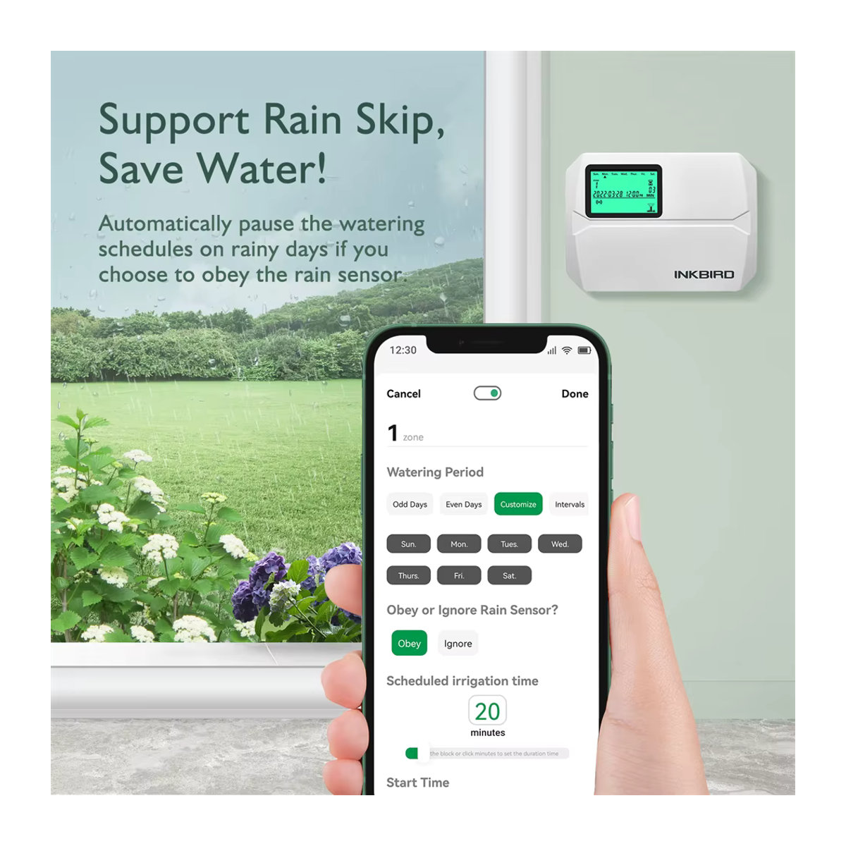 INKBIRD Wi-Fi Smart Sprinkler Controller mit 8 Zonen, programmierbare Bewässerungssteuerung für Indoor und Outdoor, App-gesteuert, Weiß - Bild 5