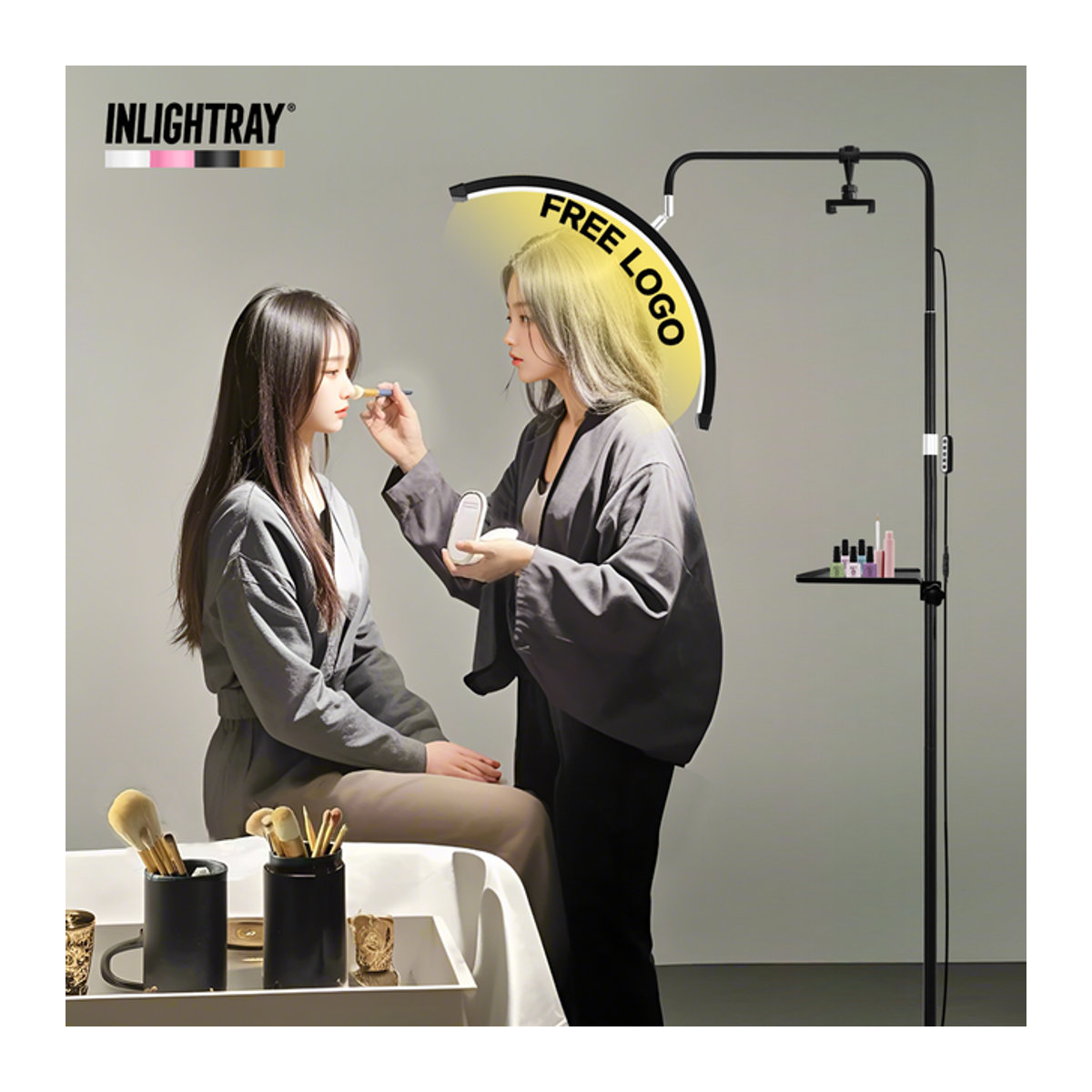 Inlightray 23-Zoll LED-Halbmondringlicht mit Strasssteinen und U-Joint für Salon und Wimpernmodellierung - Bild 1