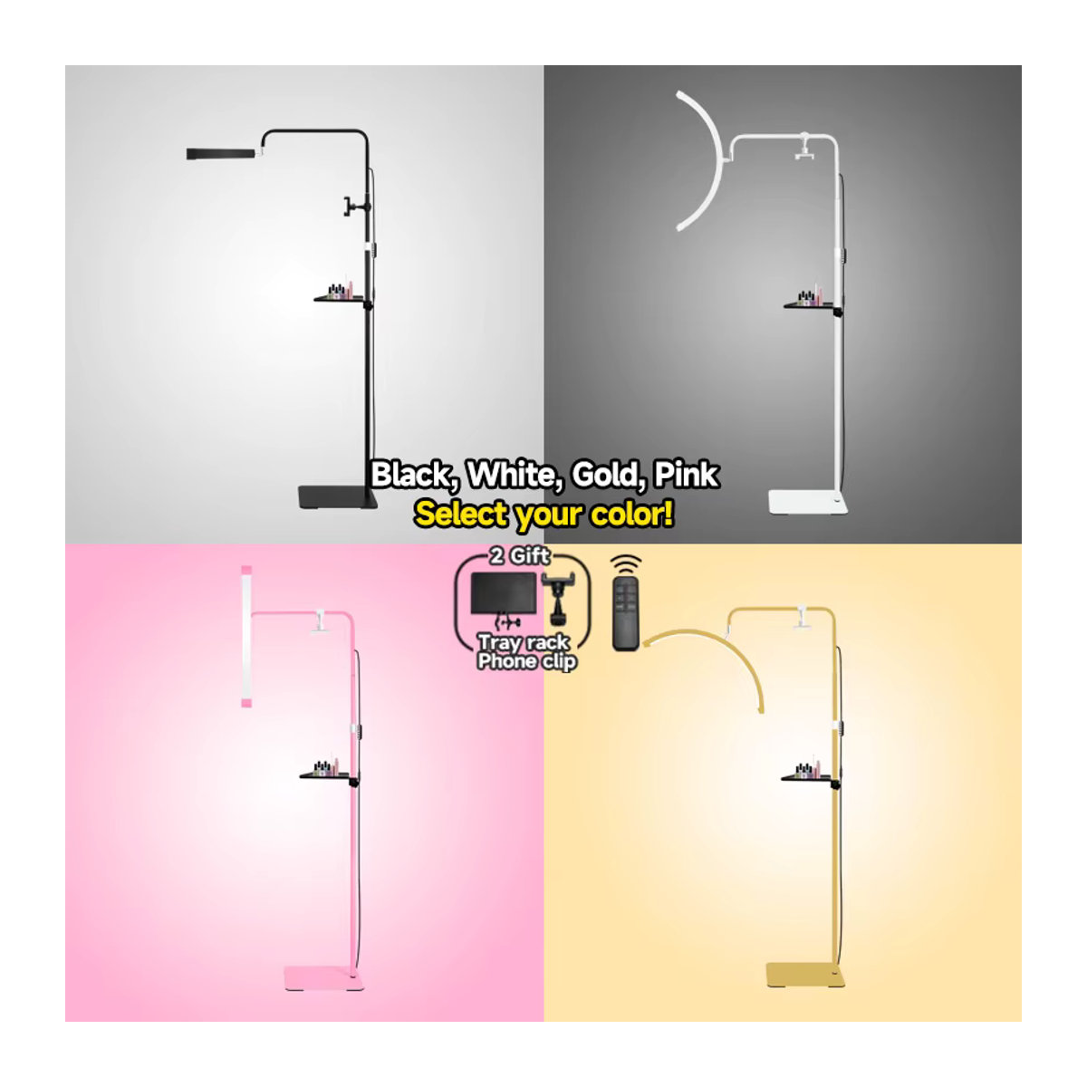 Inlightray 23-Zoll LED-Halbmondringlicht mit Strasssteinen und U-Joint für Salon und Wimpernmodellierung - Bild 3