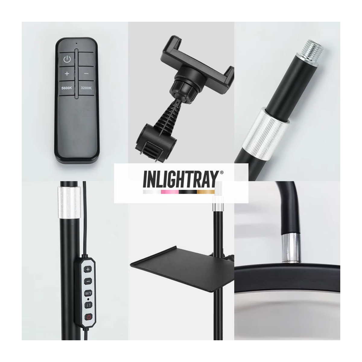 Inlightray LED Halbmond Stehlampe 45W 23 Zoll Ringlicht für Make-up und Tattoo in Schwarz oder Rosa - Bild 2