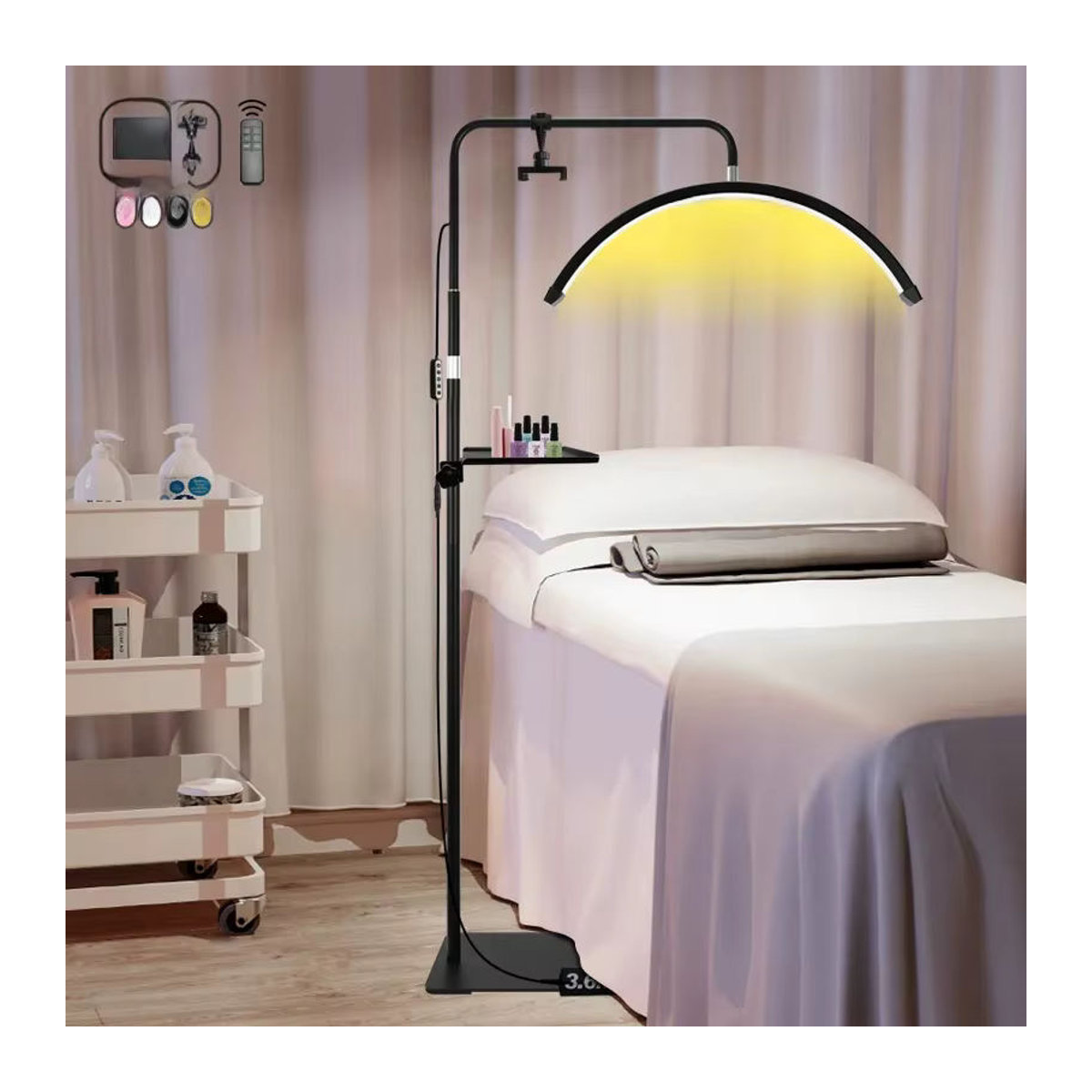 Inlightray LED Halbmond Stehlampe 45W 23 Zoll Ringlicht für Make-up und Tattoo in Schwarz oder Rosa - Bild 3
