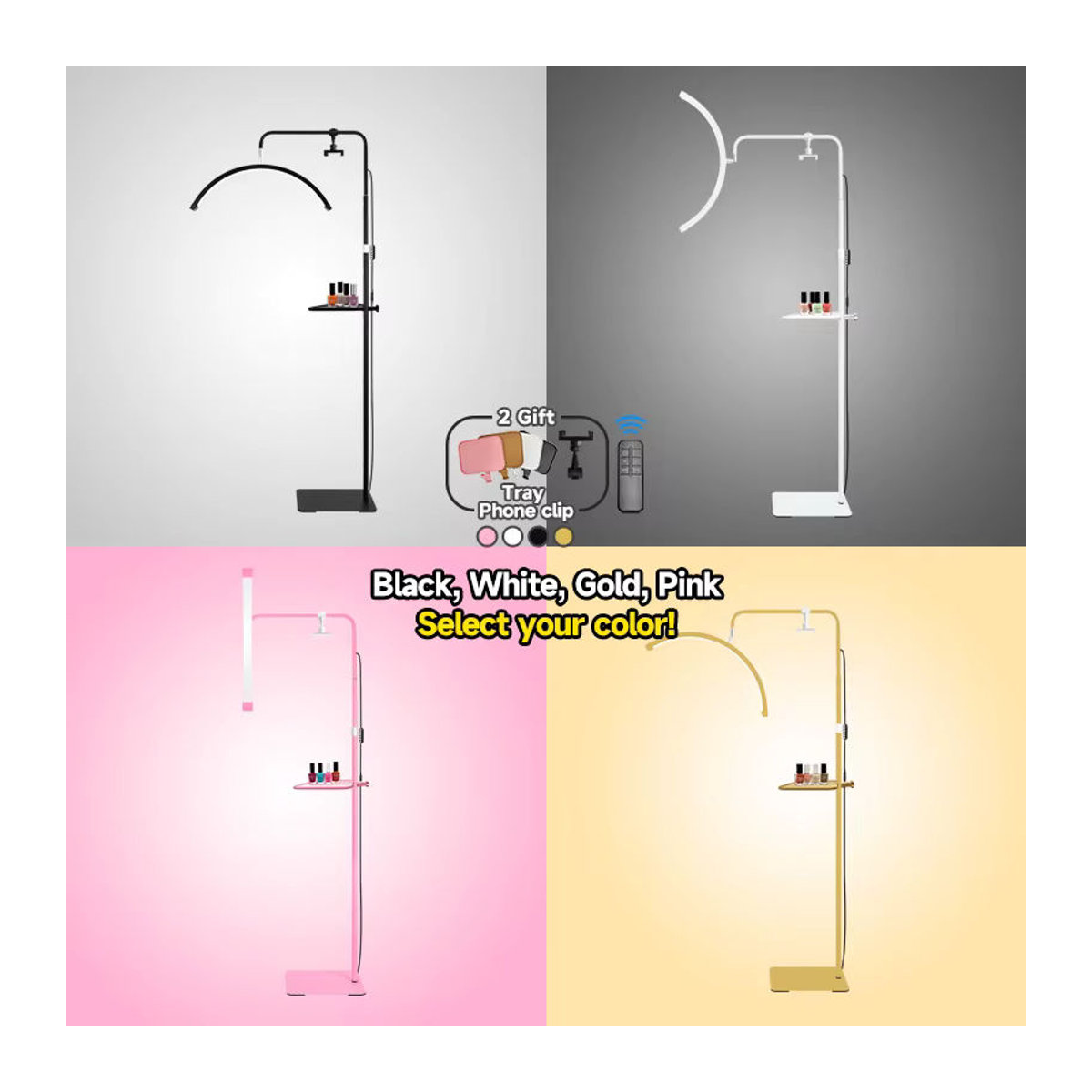 Inlightray LED Mond Lampe mit Fernbedienung, 45 W Halbmond Ring Licht für Wimpern und Make-up, 23 Zoll, Weiß/Rosa - Bild 2