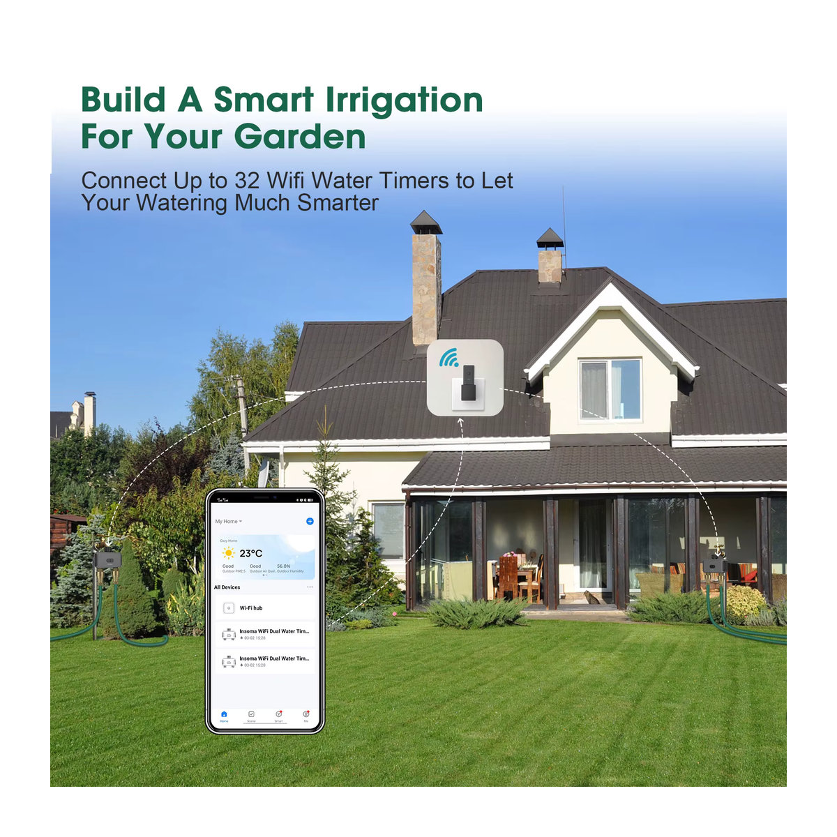Insoma Automatischer Wassertimer mit Gateway und Doppelschlauch für die Gartenbewässerung, App-gesteuertes Bewässerungssystem in Grau, kompatibel mit Alexa - Bild 5