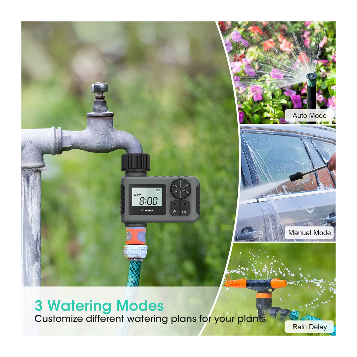 Insoma Automatischer Wassertimer mit LCD-Display und IPX7 Schutz für dein intelligentes Bewässerungssystem - Bild 3
