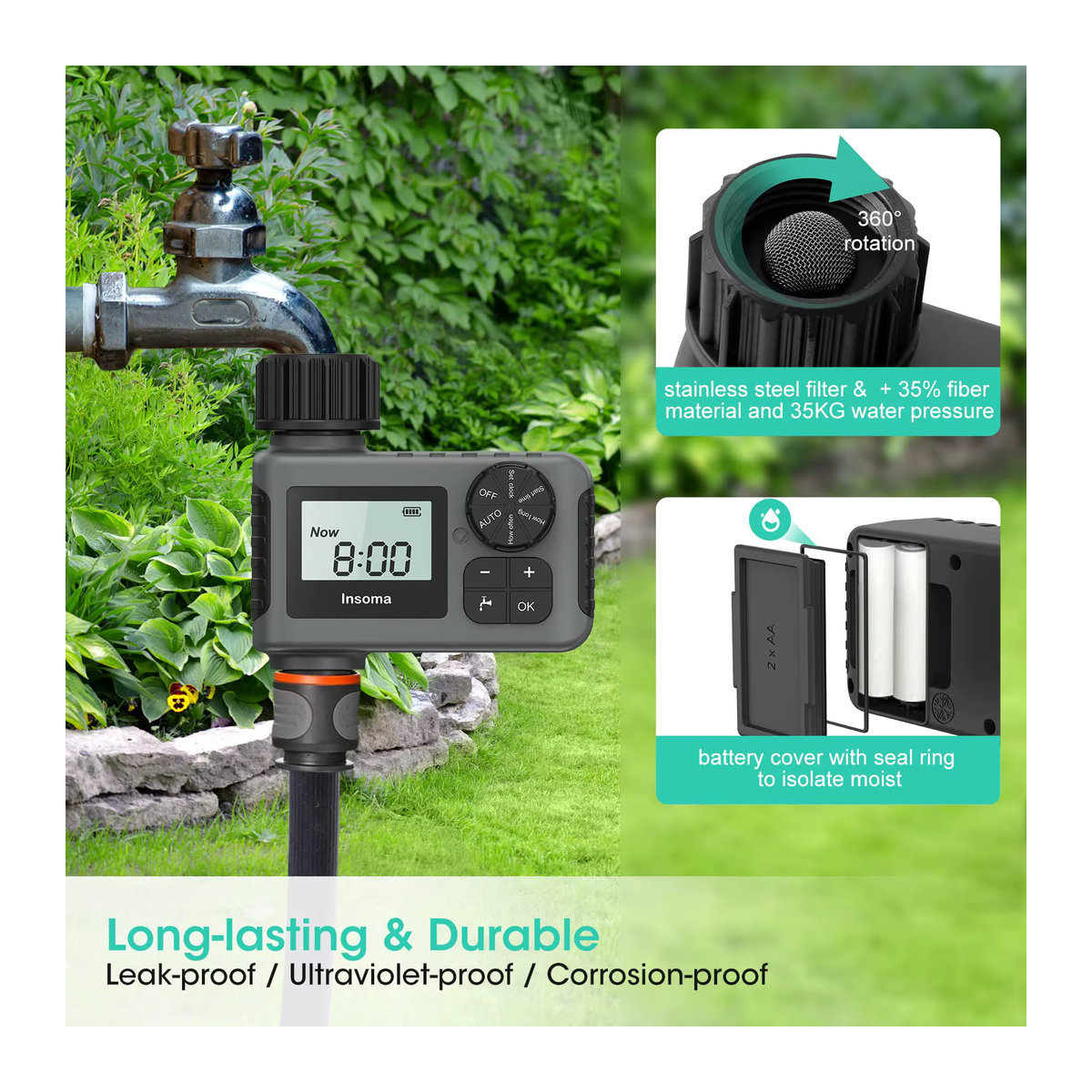 Insoma Automatischer Wassertimer mit LCD-Display und IPX7 Schutz für dein intelligentes Bewässerungssystem - Bild 5