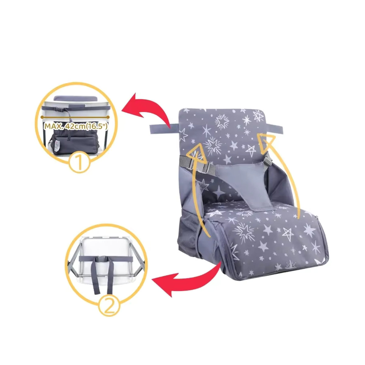 Insular Hochstuhl für Babys und Kinder, tragbarer Klapp-Hochstuhl mit Antislip-Funktion und hohem Kissen, Grau - Bild 5