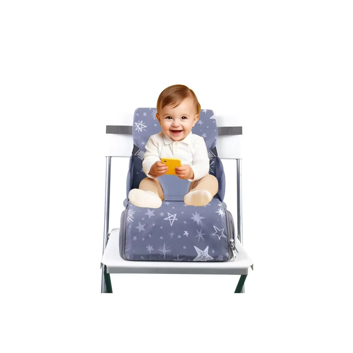 Insular Hochstuhl für Babys und Kinder, tragbarer Klapp-Hochstuhl mit Antislip-Funktion und hohem Kissen, Grau - Bild 6