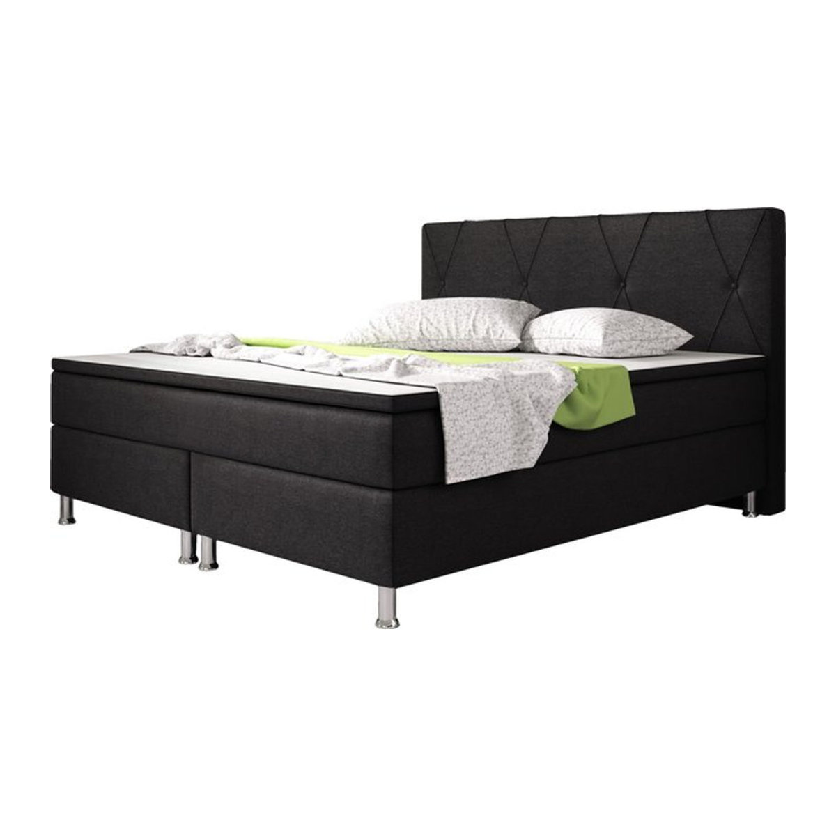 Inter Trading Boxspringbett Boston in Schwarz mit Holzgestell B/T: 180 x 200 cm - Bild 1
