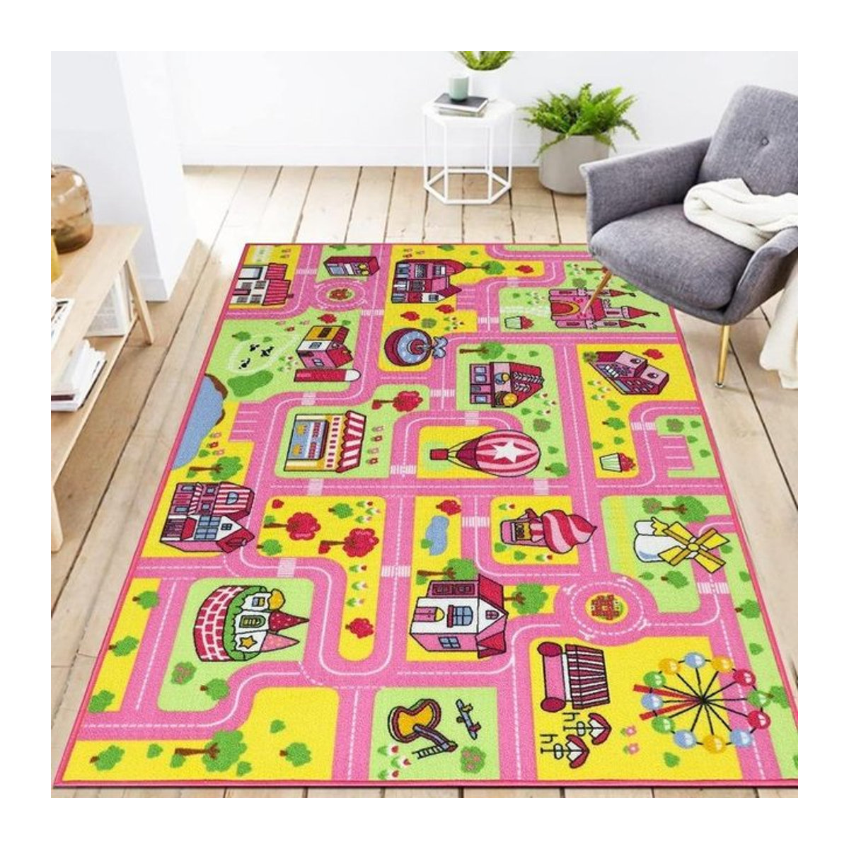 Interaktive Kinder-Teppichmatte mit Cartoon-Stadt-Muster, rutschfest und lehrreich, Multicolor, B/T: 60 x 40 cm - Bild 1
