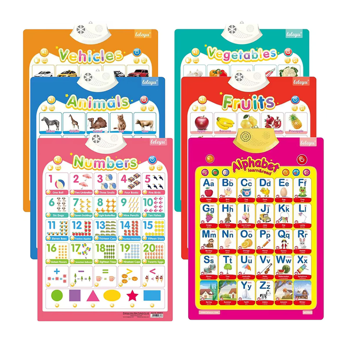 Interaktives Lernposter QWZ für Kinder mit Englisch-Funktion, Alphabet, Zahlen, Früchten und Tieren, mehrfarbig - Bild 2