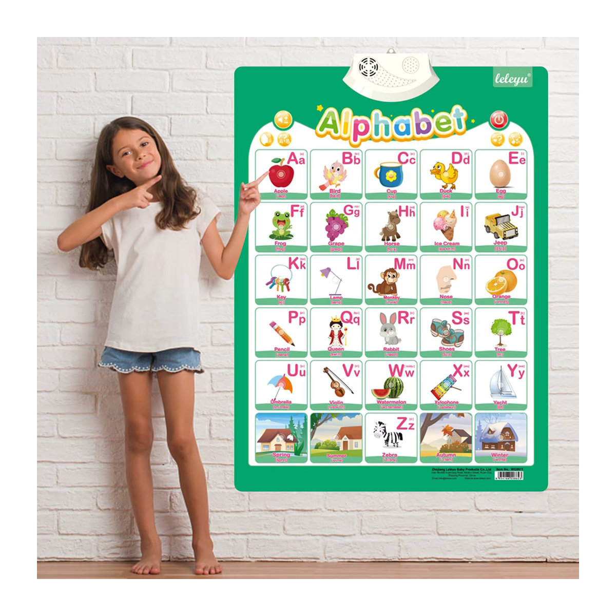 Interaktives Lernposter QWZ für Kinder mit Englisch-Funktion, Alphabet, Zahlen, Früchten und Tieren, mehrfarbig - Bild 6