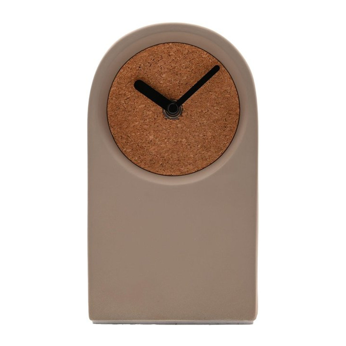 Interval Schreibtischuhr aus Porzellan und Kork in Taupe und Braun, analoge Tischuhr im minimalistischen Design, B/T/H: 19,5 x 11,0 x 5,7 cm - Bild 1