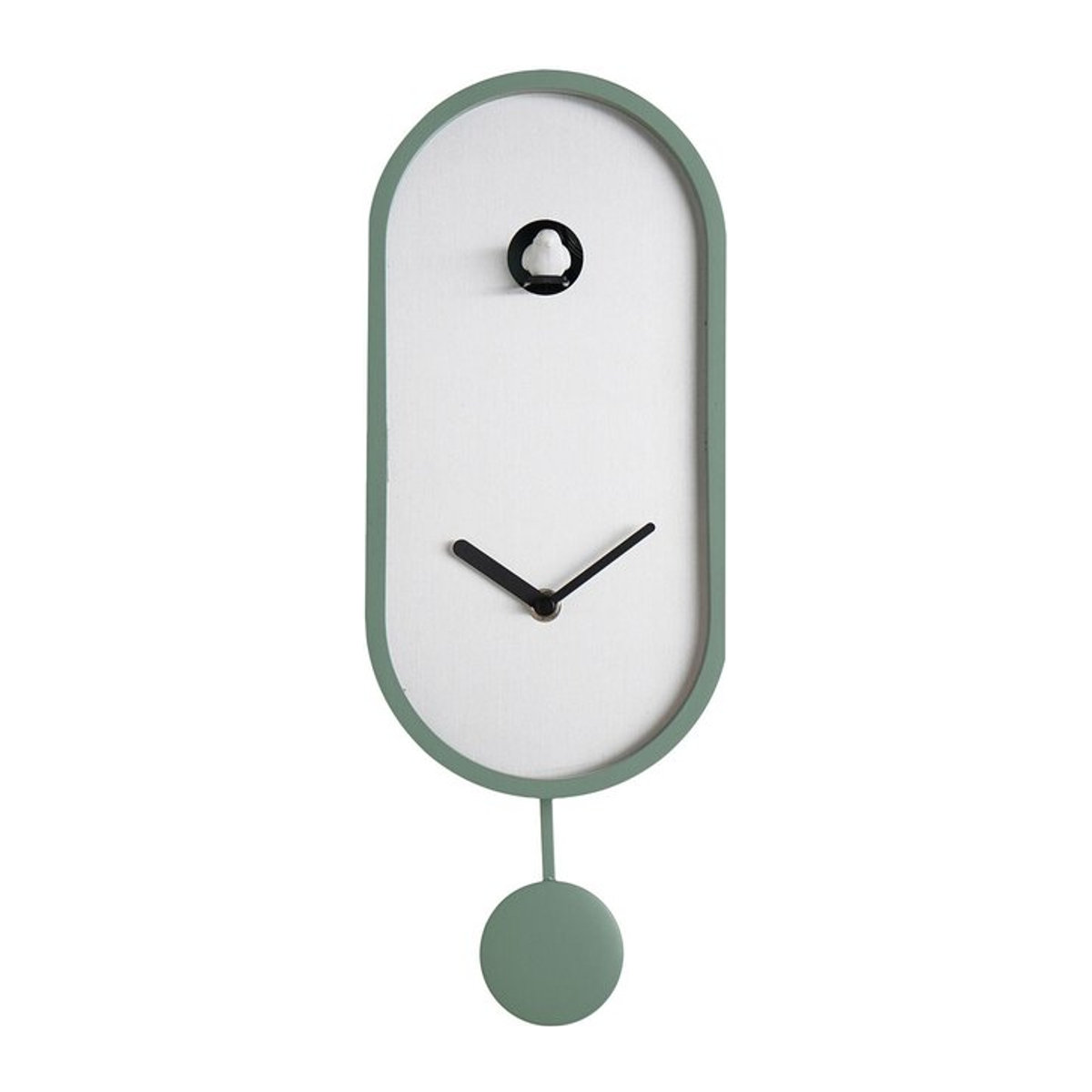 Intervall Kuckucksuhr mit Pendel und Kuckucksruf in Grün, minimalistisches Design, H: 38,0 cm, B: 15,0 cm, T: 6,0 cm - Bild 1