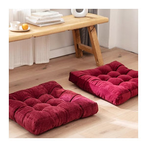 Inyahome Bodenkissen quadratisch in Weihnachtsrot und Blau als verdicktes Sitzkissen für Meditation, Yoga oder als Tatami-Matte und Hocker