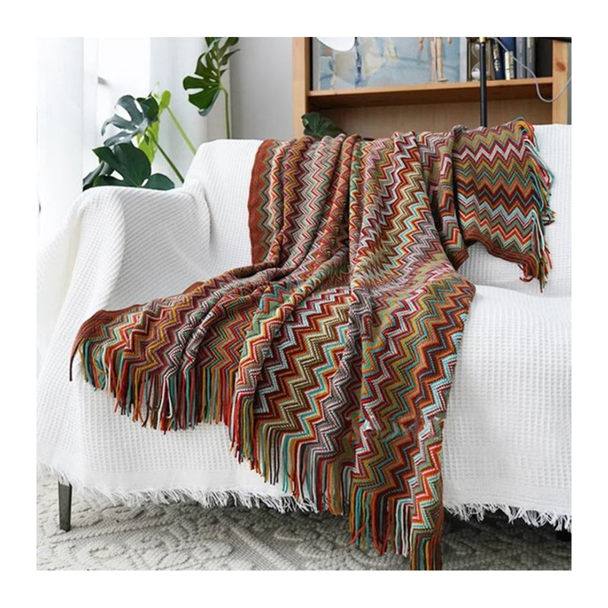 Inyahome Böhmische Tagesdecke gestrickt, mehrfarbig gestreift als Sofabezug oder Bettüberwurf - Bild 1
